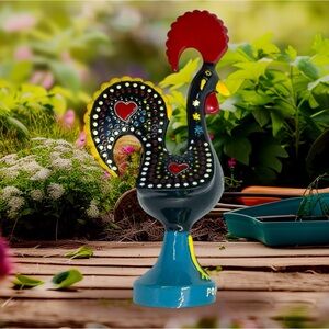 Vtg Hand Painted Traditional Portuguese Metal Rooster Of Barcelos Good Luck 8.5”
